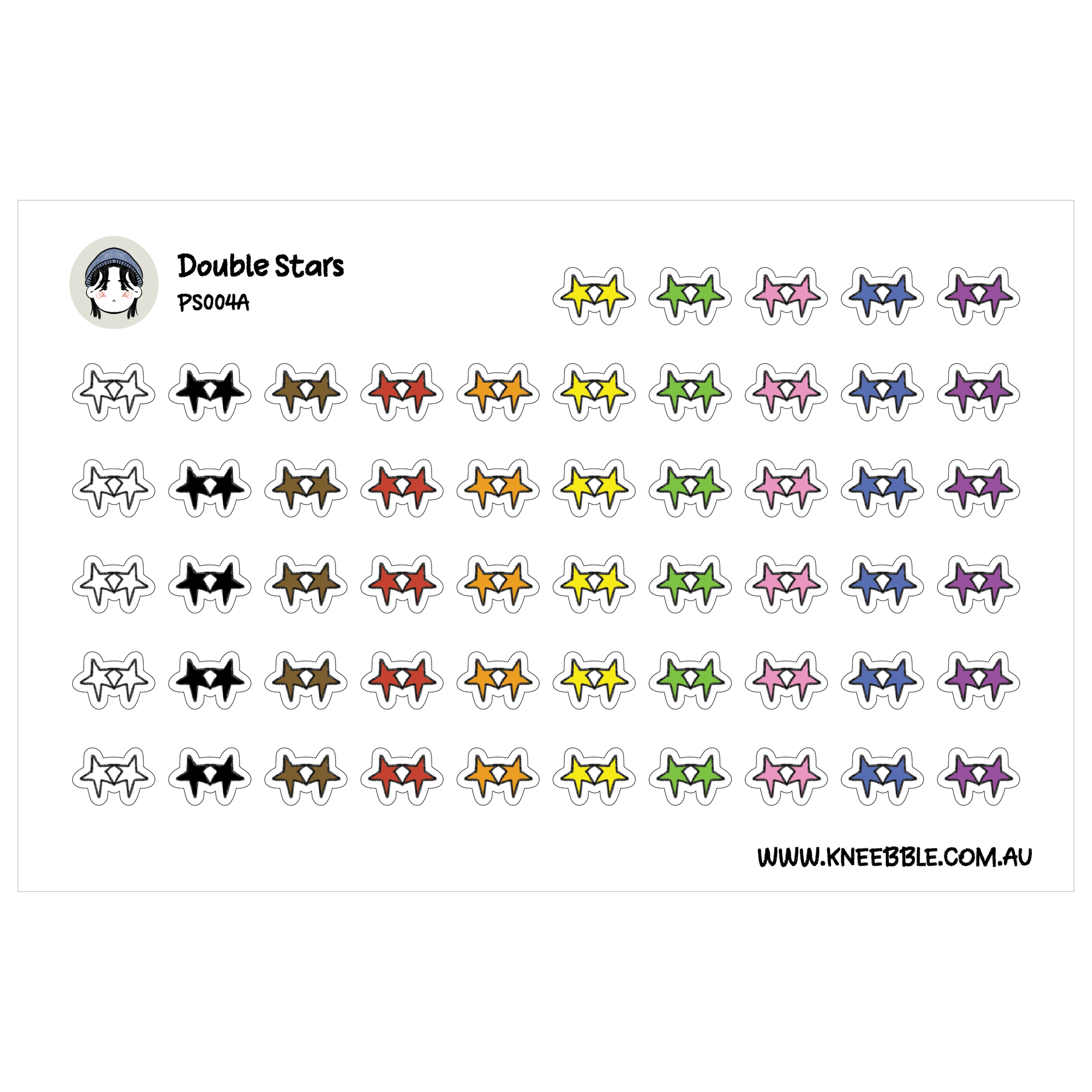 a collection of colorful star stickers arranged in rows and columns, with each sticker featuring a different color and pattern.