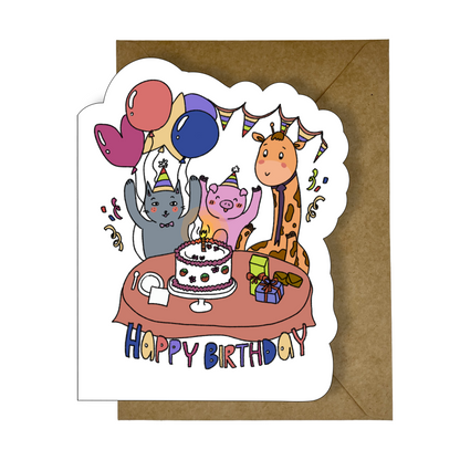 Animal Happy Birthday Card - Greeting Celebration Shape Cards - A5 Size with Envelope