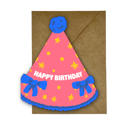 Happy Birthday Cone Hat Card - Greeting Celebration Shape Cards - A5 Size with Envelope