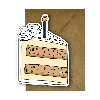 Happy Birthday Cake Slice - Greeting Celebration Shape Cards - A5 Size with Envelope