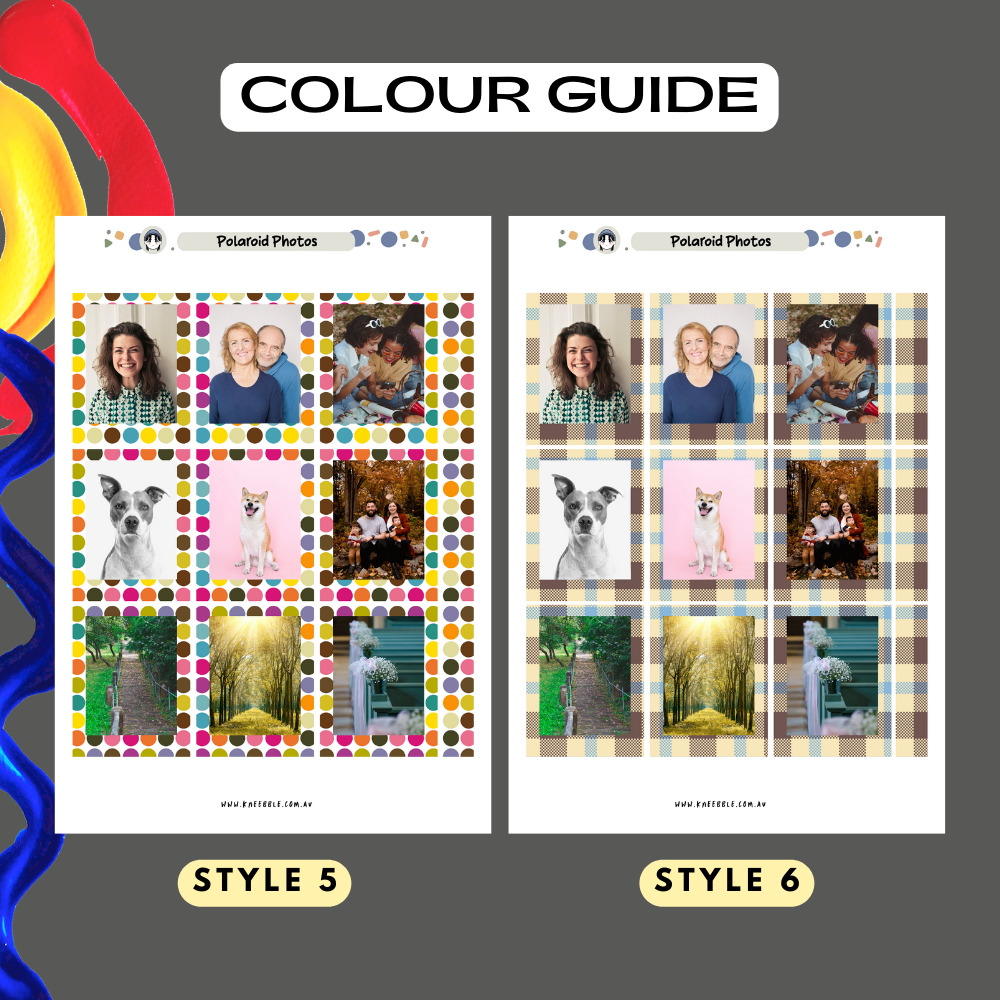 Colour Guide Kneebble Planner Stickers Custom Polaroid Photos Checker Dot Retro Style