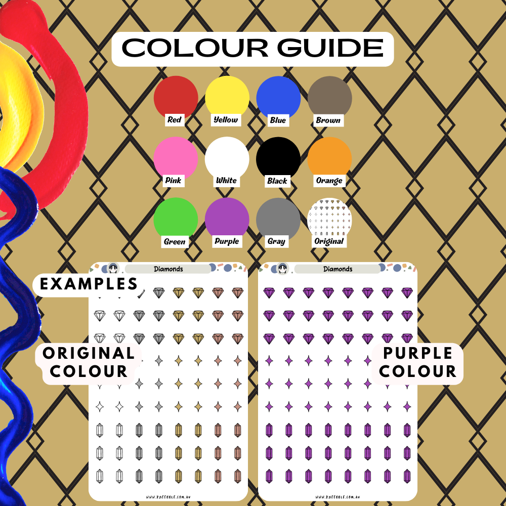 Colour Guide Kneebble Planner Stickers Diamonds