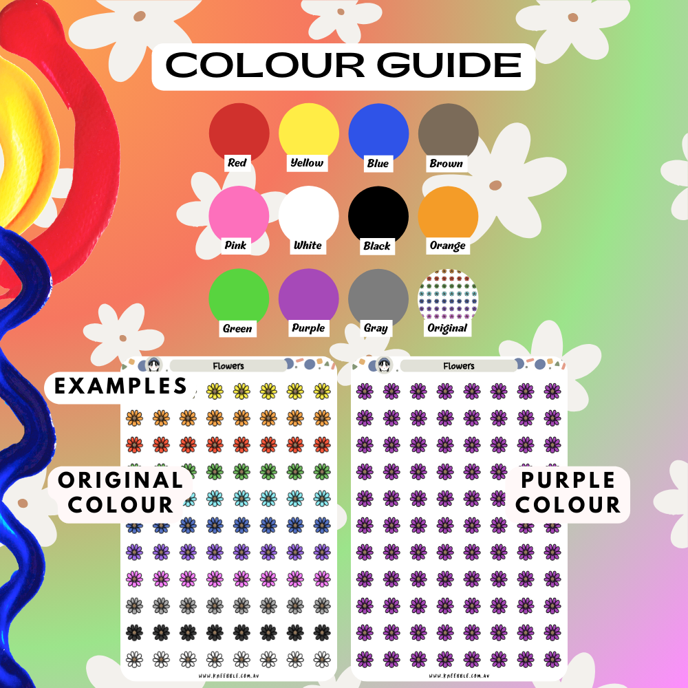 Colour Guide Kneebble Planner Stickers Flowers Nature