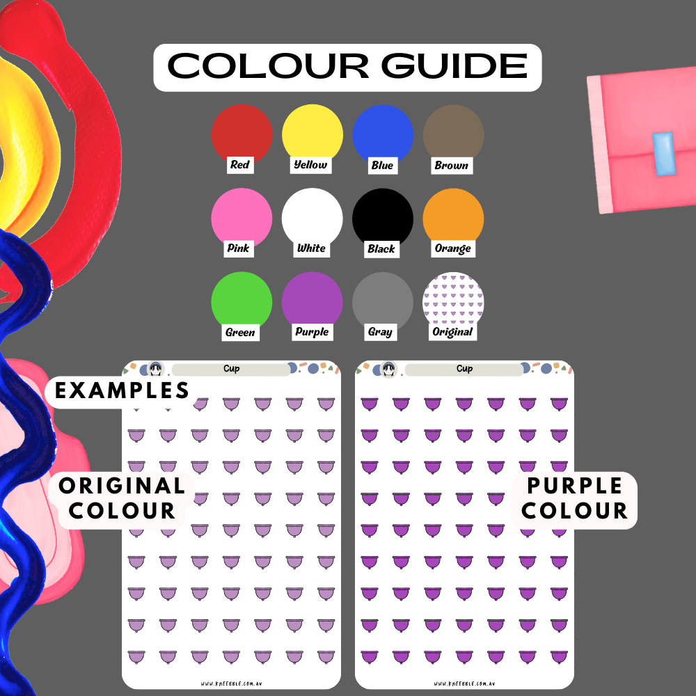 Colour Guide Kneebble Planner Stickers Period Cup