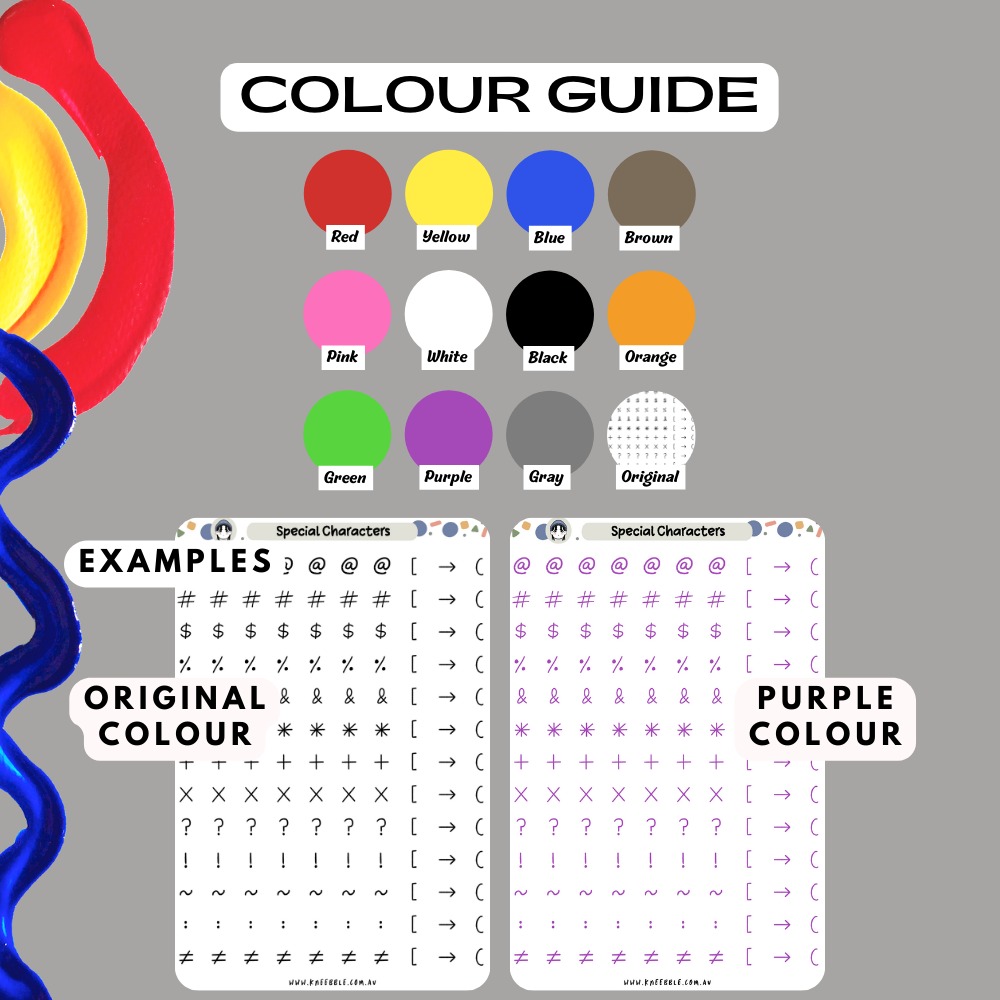 Colour Guide Kneebble Planner Stickers Special Characters