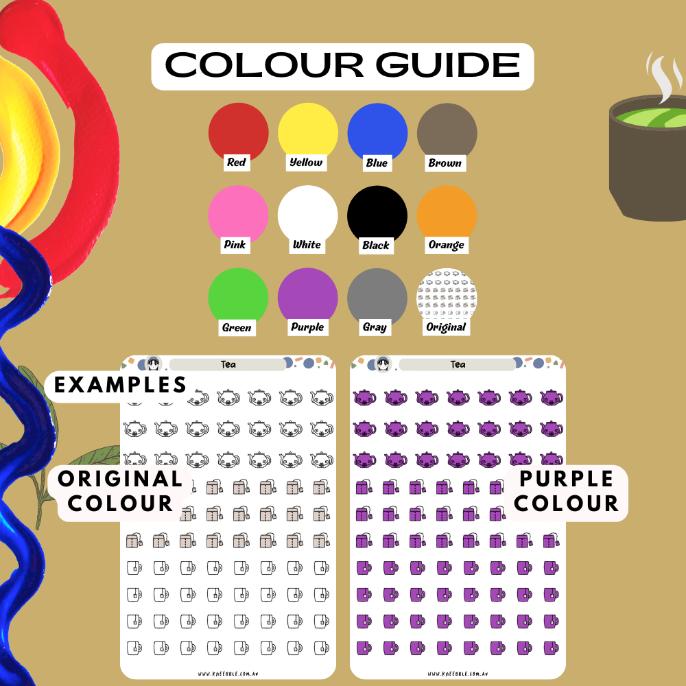 Colour Guide Kneebble Planner Stickers Tea Drink