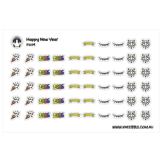 Happy New Year Stickers – Festive Planner Decoration & 2026 Celebration Labels