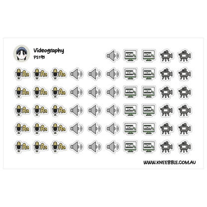 Videography Icon Planner Stickers - Filming, Audio and Editing Stickers for Content Creators, Vloggers, and Social Media Planning