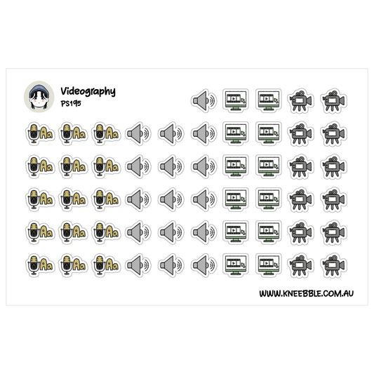 Videography Icon Planner Stickers - Filming, Audio and Editing Stickers for Content Creators, Vloggers, and Social Media Planning