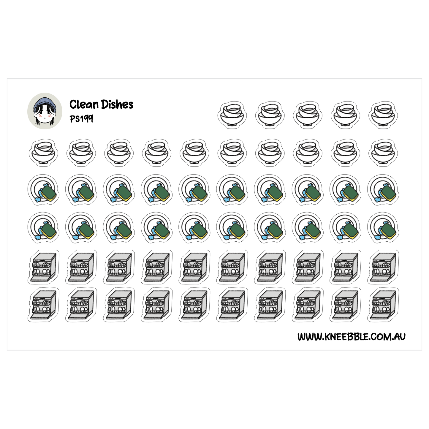 Clean Dishes Planner Stickers - Dishwashing, Sink and Kitchen Chore Stickers for Daily Planners, Journals and Cleaning Schedules