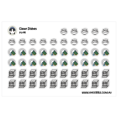 Clean Dishes Planner Stickers - Dishwashing, Sink and Kitchen Chore Stickers for Daily Planners, Journals and Cleaning Schedules