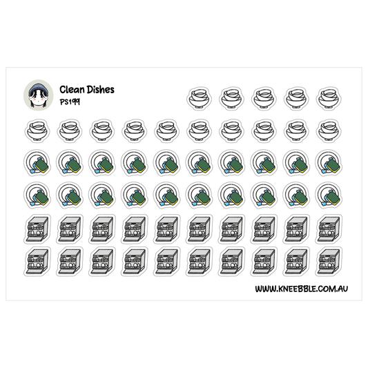 Clean Dishes Planner Stickers - Dishwashing, Sink and Kitchen Chore Stickers for Daily Planners, Journals and Cleaning Schedules