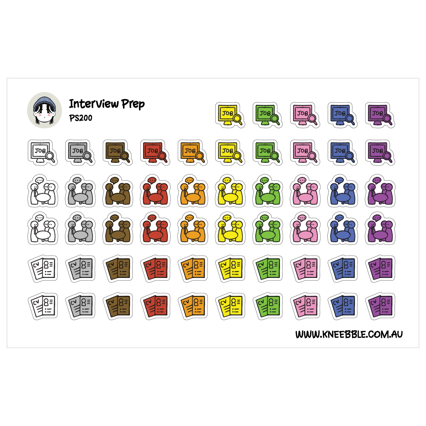 Interview Prep Planner Stickers - Job Search, Resume and Cover Letter Stickers for Career Planning, Applications and Productivity Tracking