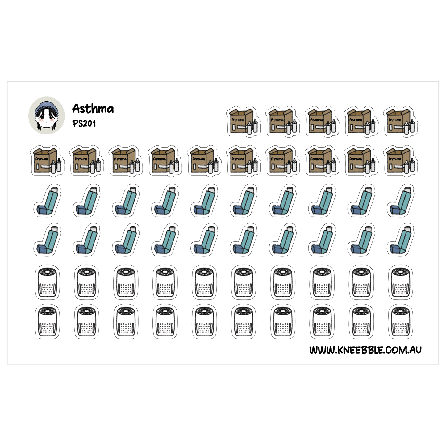 Asthma Planner Stickers - Breathe Easy Health Stickers - Inhaler, Air Purifier, Refill Reminder Stickers for Medical and Wellness Planners