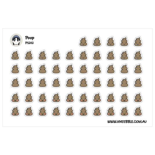 Happy Sad Poop Stickers - Cute Kawaii Poop Emoji Planner Stickers - Fun Expression Sticker Sheet