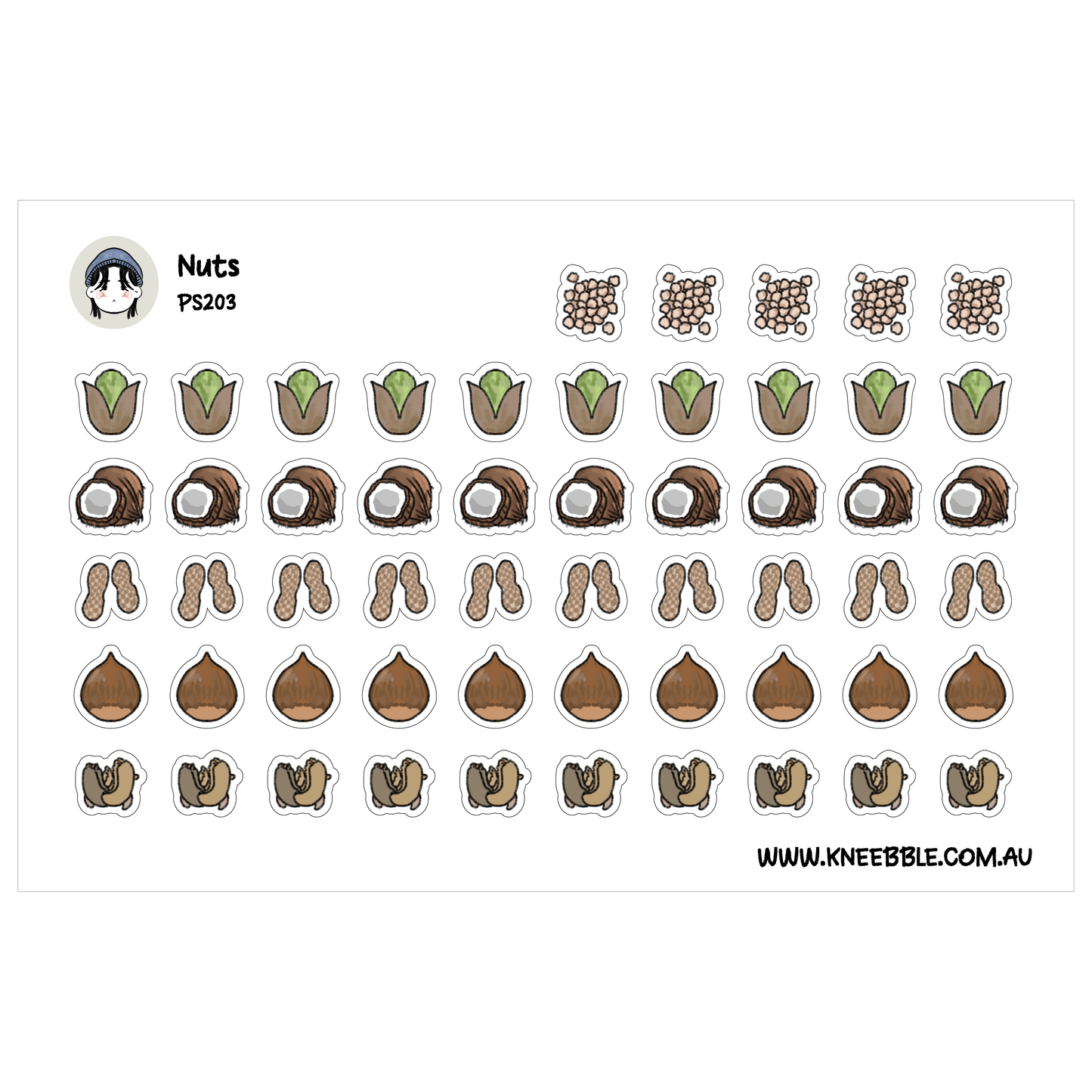 Nut Stickers - Pistachio, Cashew, Macadamia, Peanut, Chestnut, Coconut - Food Planner and Scrapbook Stickers