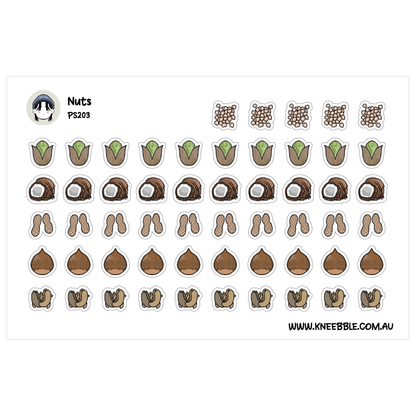Nut Stickers - Pistachio, Cashew, Macadamia, Peanut, Chestnut, Coconut - Food Planner and Scrapbook Stickers