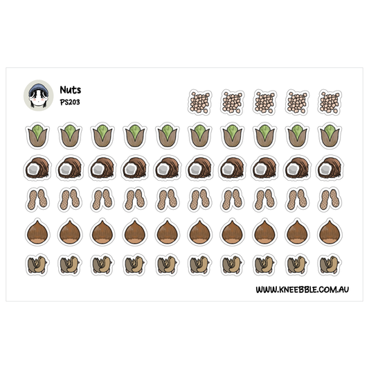 Nut Stickers - Pistachio, Cashew, Macadamia, Peanut, Chestnut, Coconut - Food Planner and Scrapbook Stickers