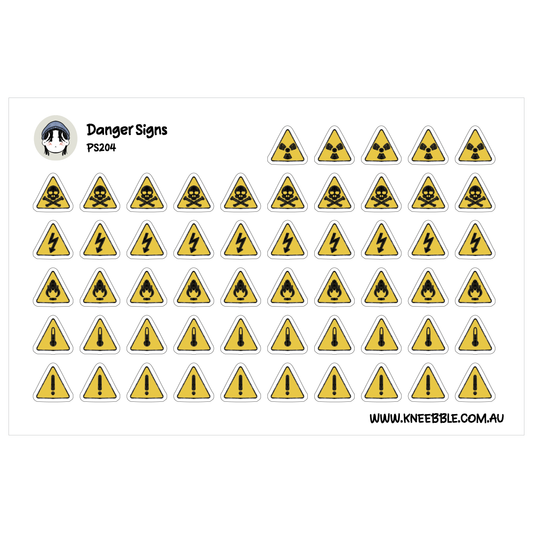 Danger Hazard Sign Stickers - Toxic, High Voltage, Radioactive, Flammable, Hot Surface Icons - Industrial Warning Mini Planner Stickers