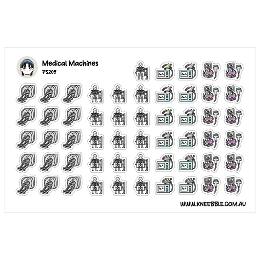 Medical Machine Stickers - ECG, MRI, Ultrasound, X-Ray - Hospital and Diagnostic Equipment Sticker Sheet for Planners Journals