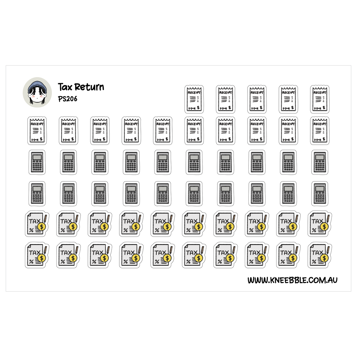 Tax Return Planner Stickers - Receipt, Calculator and Reporting Icons - Finance Budget Stickers