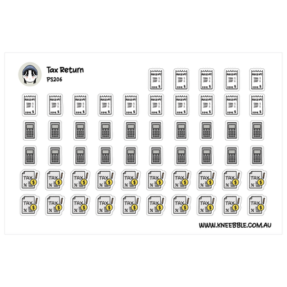 Tax Return Planner Stickers - Receipt, Calculator and Reporting Icons - Finance Budget Stickers