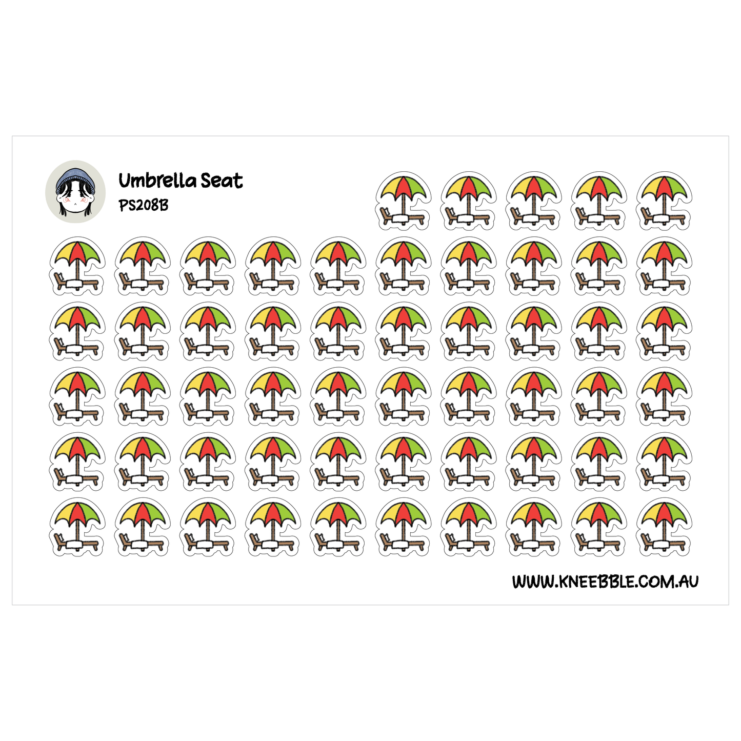 Beach Umbrella Lounge Chair Planner Stickers - Vacation Summer Icons