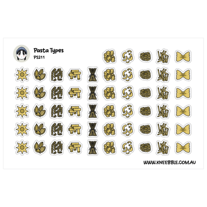 Fun Italian Pasta Planner Stickers - Fusilli, Spaghetti, Macaroni and Farfalle - Kitchen Cooking Culinary Icons