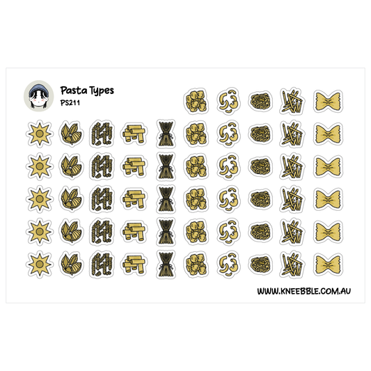 Fun Italian Pasta Planner Stickers - Fusilli, Spaghetti, Macaroni and Farfalle - Kitchen Cooking Culinary Icons