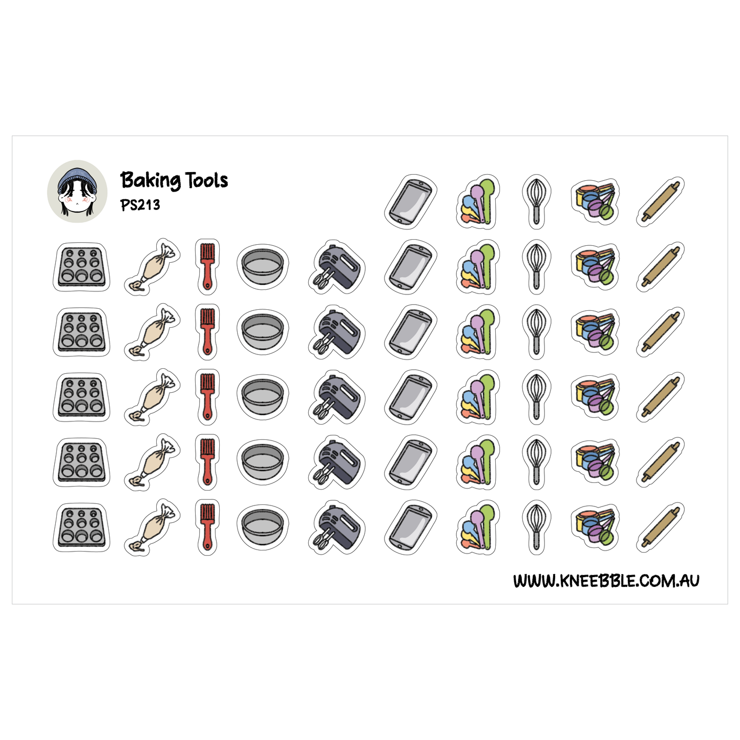 Baking Tool Icon Planner Stickers - Mixer, Bowl, Measuring Tools for Kitchen Utensil Meal Prep