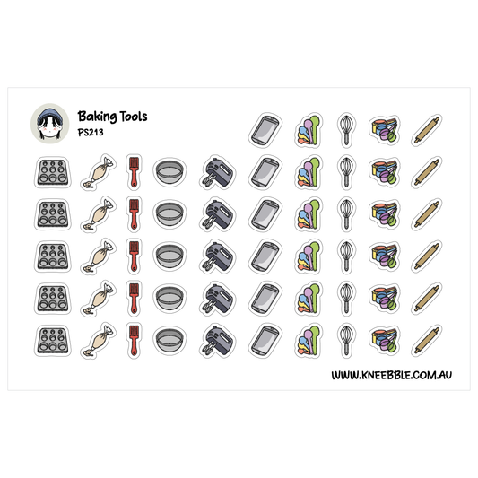 Baking Tool Icon Planner Stickers - Mixer, Bowl, Measuring Tools for Kitchen Utensil Meal Prep