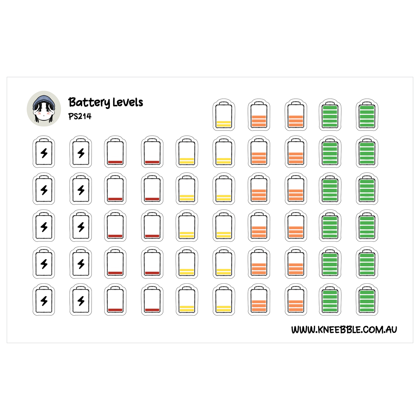 Energy Level Battery Stickers - Planner Icons for Productivity and Mood Status