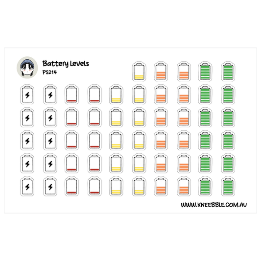 Energy Level Battery Stickers - Planner Icons for Productivity and Mood Status