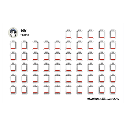 10% Low Energy Level Battery Stickers - Planner Icons for Productivity and Mood Status