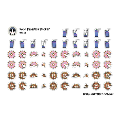Food Progress Tracker Stickers - Blueberry, Donut and Pizza Planner Icons