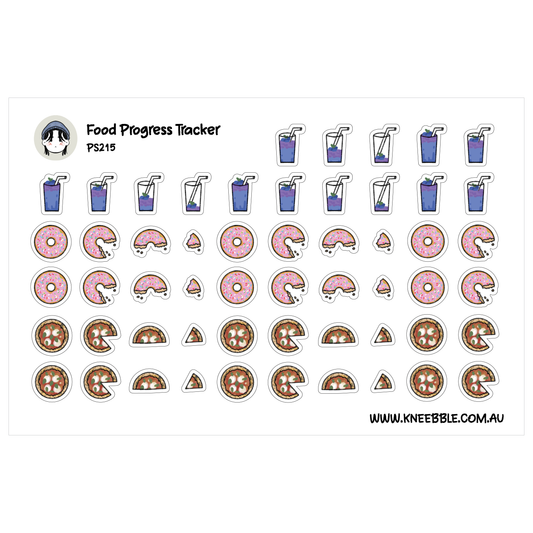 Food Progress Tracker Stickers - Blueberry, Donut and Pizza Planner Icons