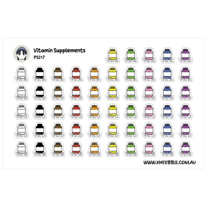 Vitamin Supplement Stickers - Planner Icons A B C D E K Health Tracker Intake