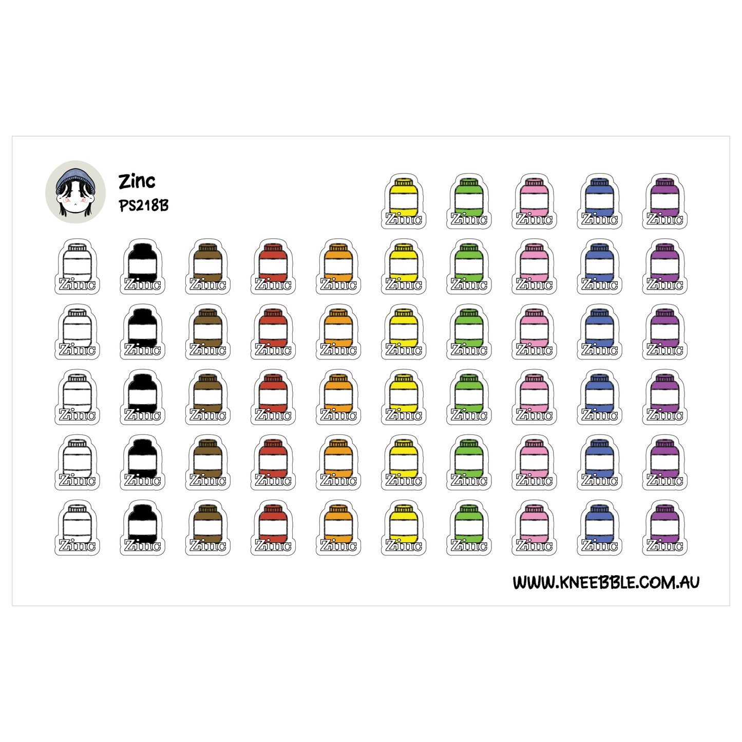 Zinc Supplement Stickers - Planner Icons Mineral Health Tracker