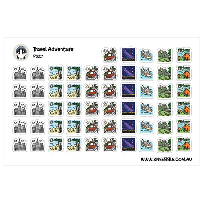 Travel Adventure Planner Stickers - Road Trip, Cruise, Beach Day - Holiday Vacation Icons