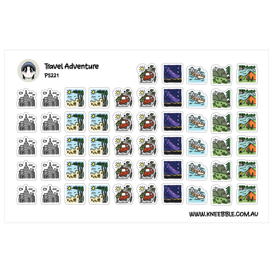 Travel Adventure Planner Stickers - Road Trip, Cruise, Beach Day - Holiday Vacation Icons