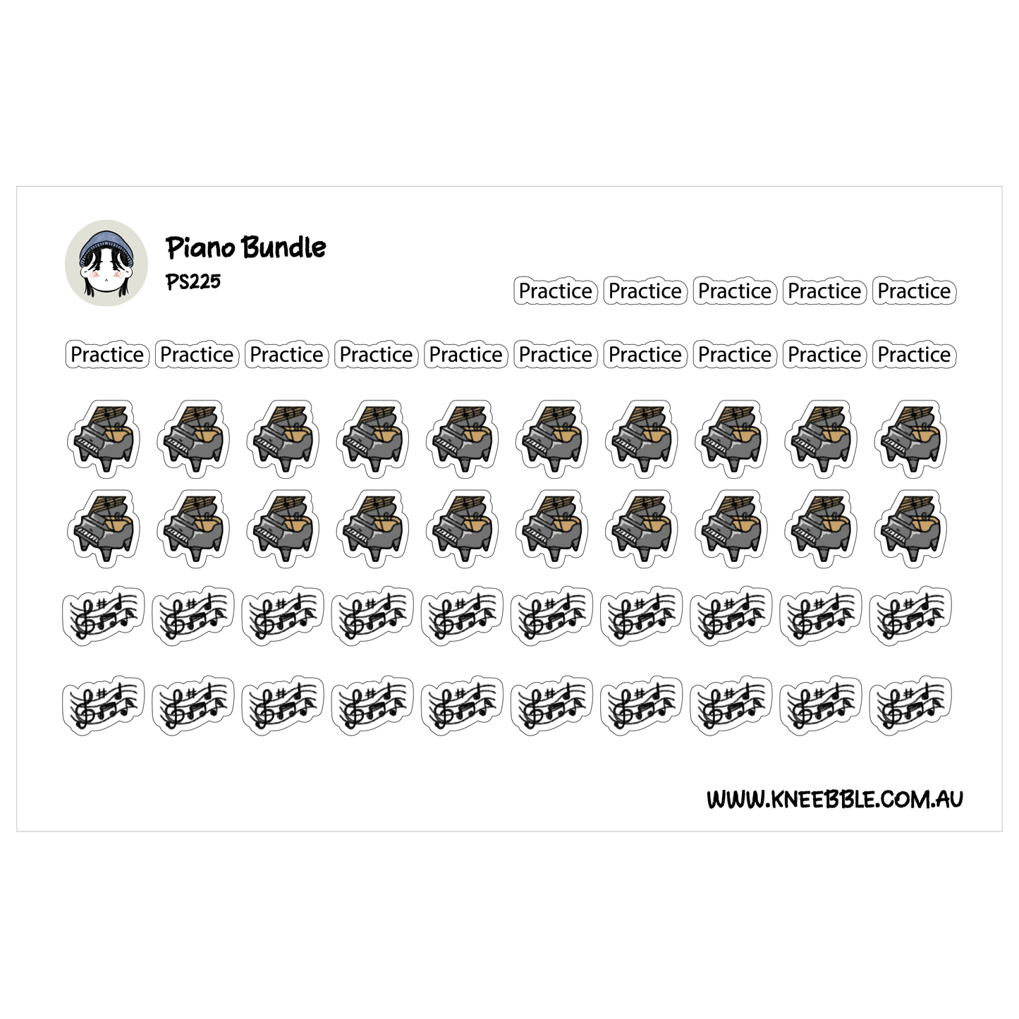 Piano Planner Stickers - Music Sheet and Practice Icons