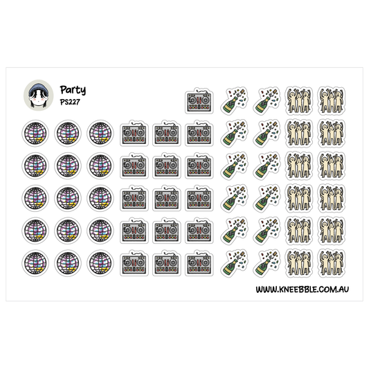 Party Night Planner Stickers - DJ, Champagne, Disco Ball - Celebration & Event Planner Icons
