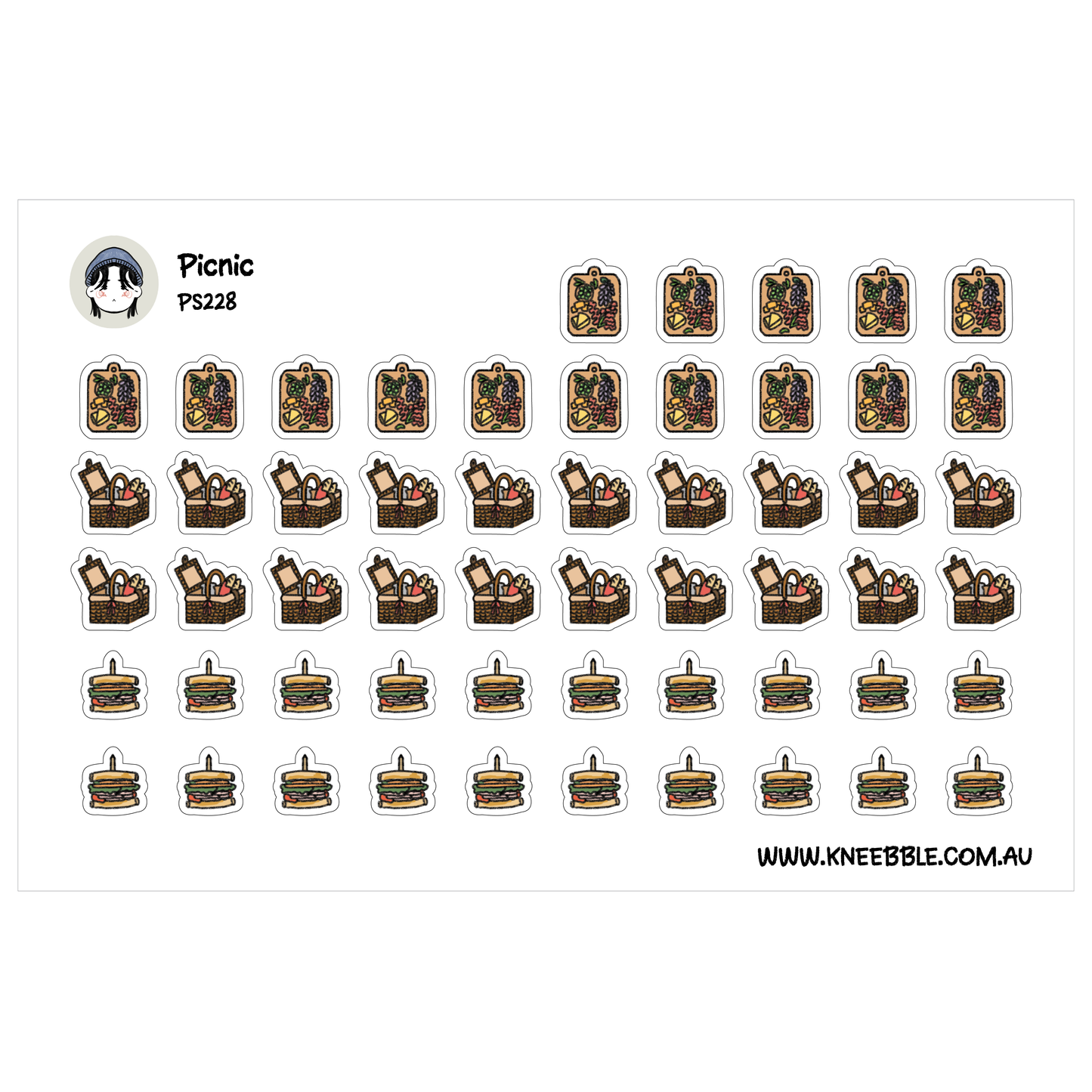 Picnic Planner Stickers - Basket, Charcuterie Board, Sandwich Icons - Outdoor Activities