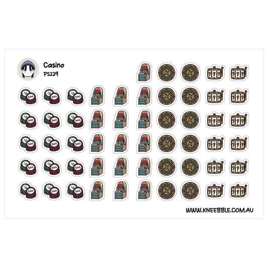 Casino Night Planner Stickers - Slot Machine, Roulette, Poker Chips, Jackpot - Fun Event Icons