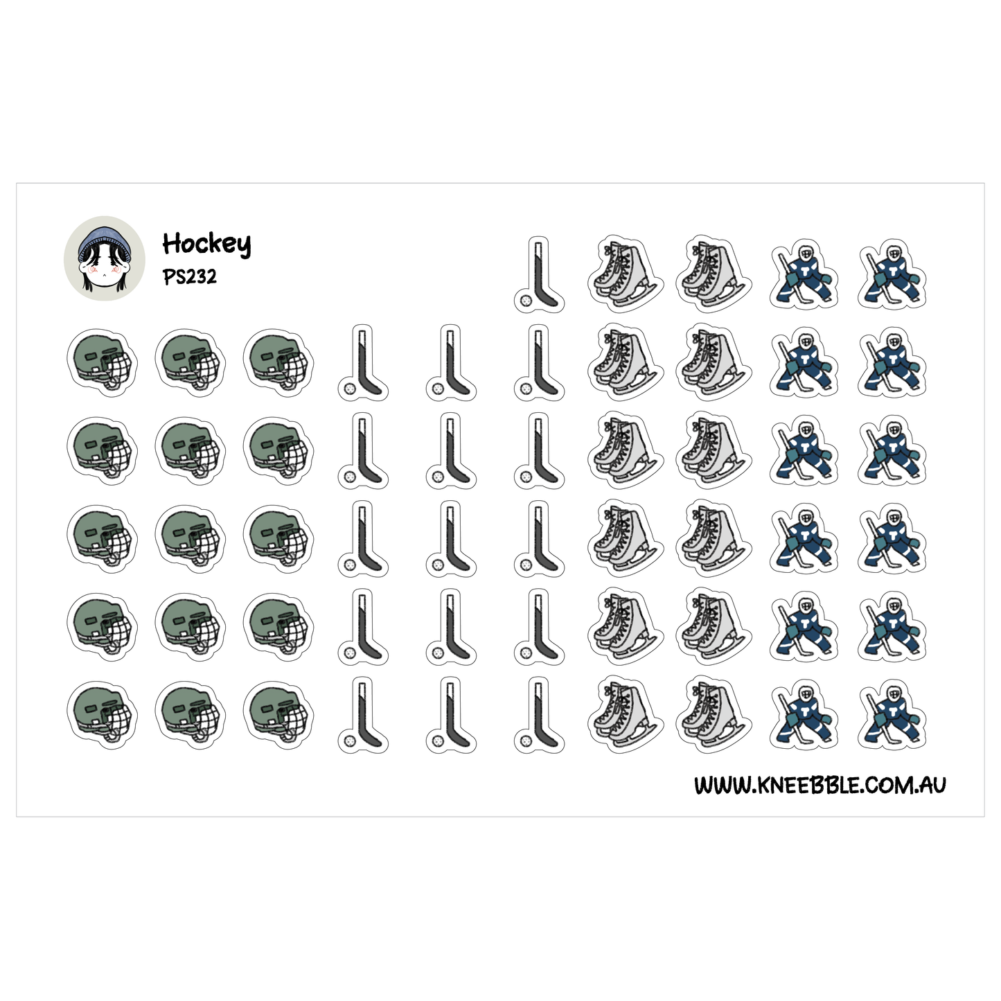 Ice Hockey Sport Stickers - Planner Stickers with Skates, Helmet & Goalkeeper