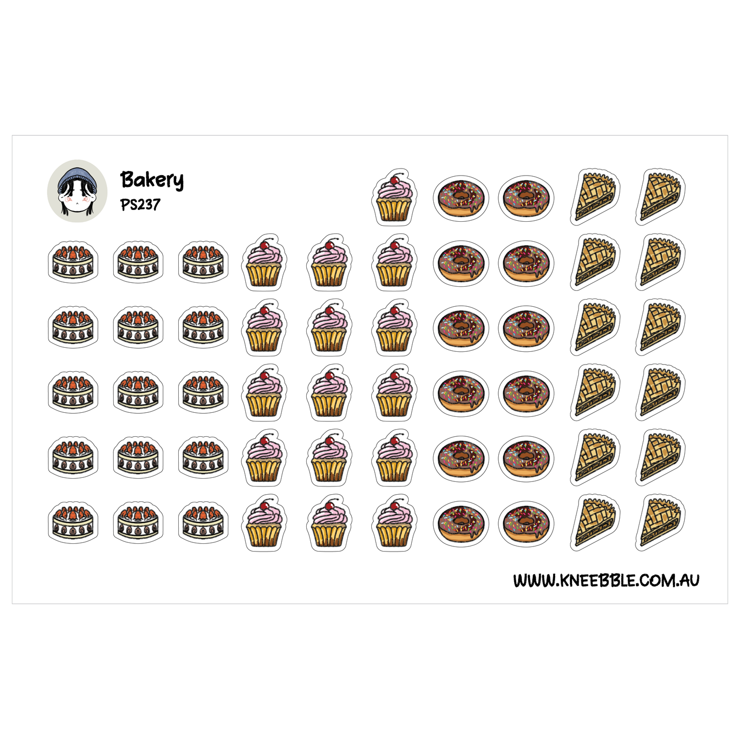 Sweet Treat Planner Stickers - Cupcake Donut Cake Pie Bakery Icons