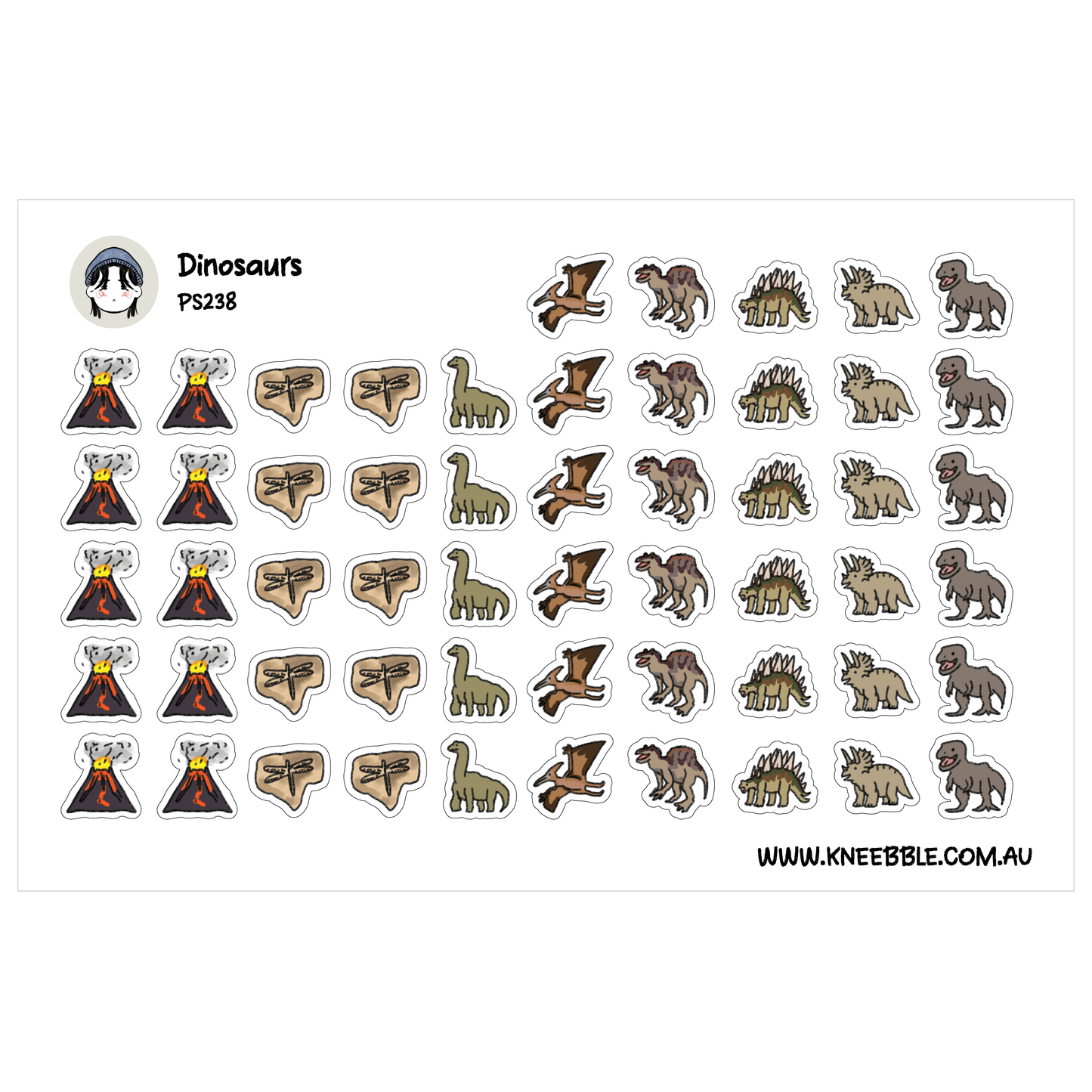 Dinosaur Themed Planner Stickers - T Rex, Fossils, Triceratops, Stegosaurus, Pterodactyl, Brontosaurus