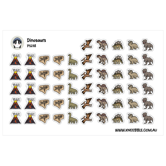 Dinosaur Themed Planner Stickers - T Rex, Fossils, Triceratops, Stegosaurus, Pterodactyl, Brontosaurus
