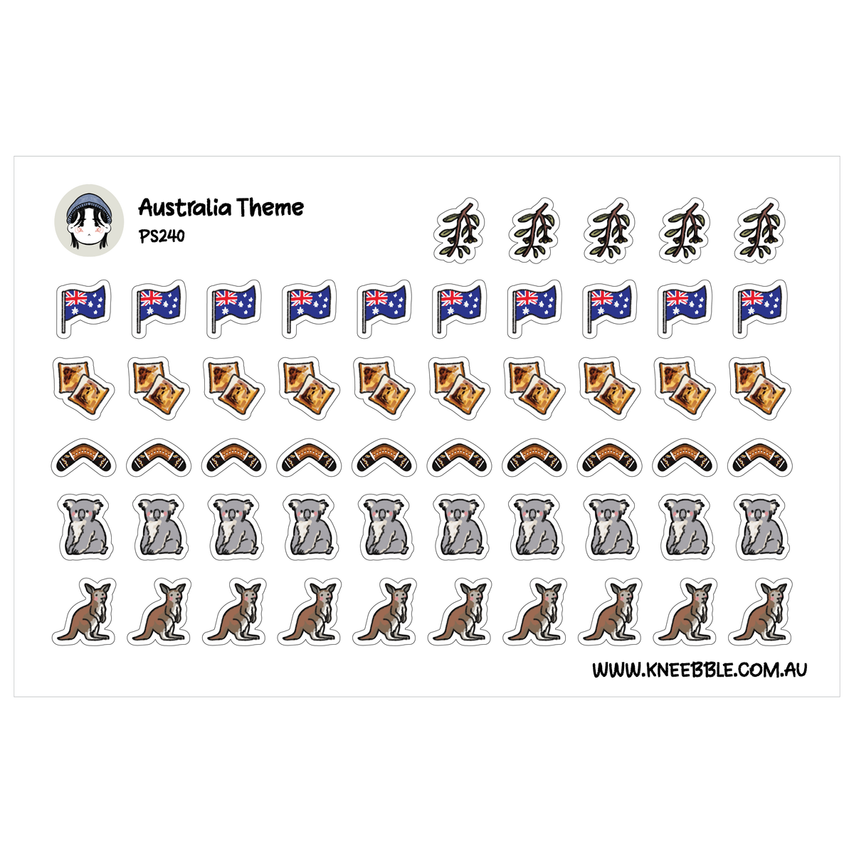 Australia Planner Stickers - Koala, Kangaroo, Boomerang, Eucalyptus, Toast, Flag Icons