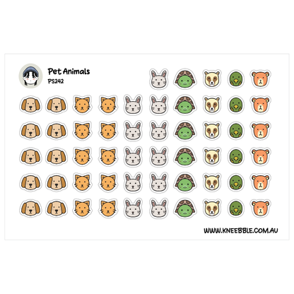 Pet Mini Head Planner Stickers - Dog Cat Rabbit Guinea Pig Parrot Ferret Turtle Stickers